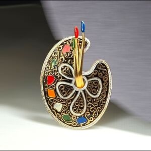 Spain Damascene 2-Tone Metallic Colorful Damascene Artists Painting Brooch